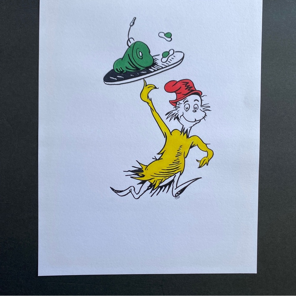 Green Eggs And Ham Sam I Am Drawing Illustration Color Ink 11x8.5” Dr Seuss